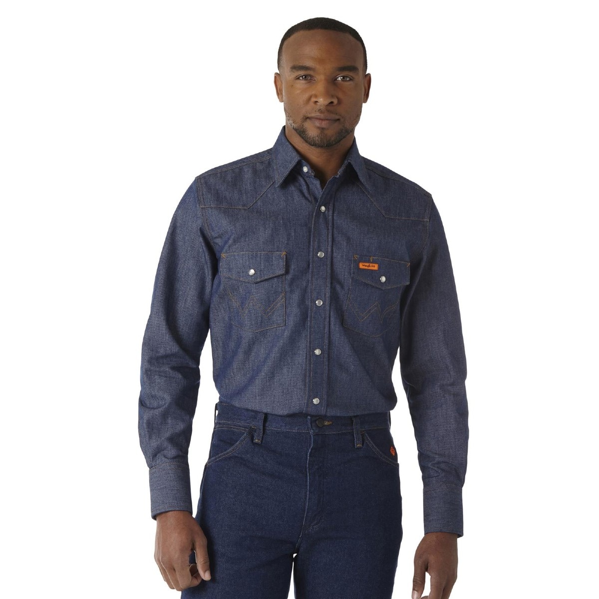 Wrangler FR Long Sleeve Twill Work Shirt in Denim
